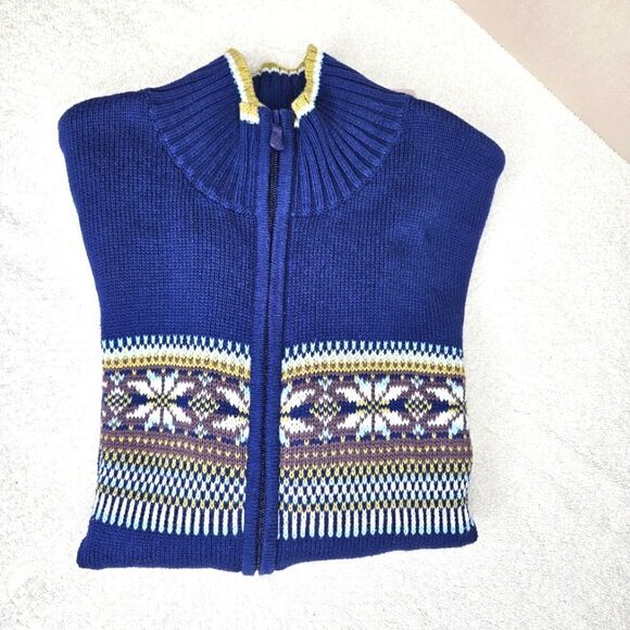 Calvin Klein Jeans Vintage Full Zip Front Royal Blue Fair Isle Knit Sweater - Picture 3 of 12